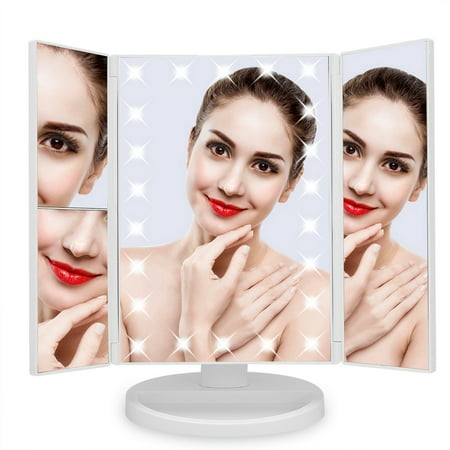 Makeup Vanity Mirror with Lights, 2X/3X Magnification, 21 Led Lighted Mirror with Touch Screen,180? Adjustable Rotation,Dual Power Supply,Portable Trifold MirrorWhite,