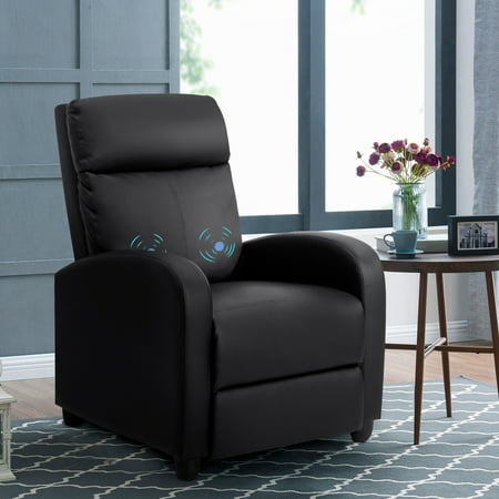 Lacoo Massage Recliner PU Leather Faux Leather Recliner Home Theater Recliner with Padded Seat and Massage Backrest, BlackBlack,
