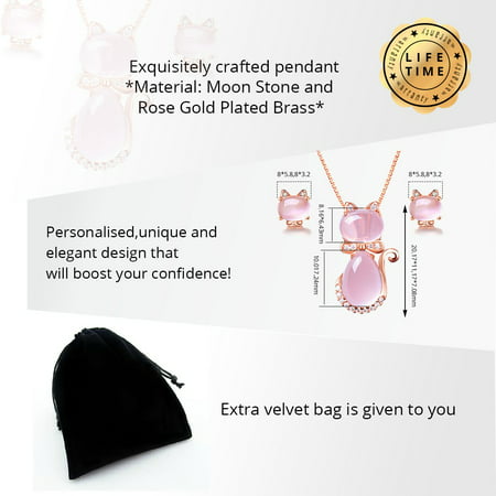 Uloveido Cute Cat Shape Light Pink Crystal Jewelry Set for Women, Studs Earrings and Pendant Necklace for Teen Girls Y404Pendant and Earrings Set,