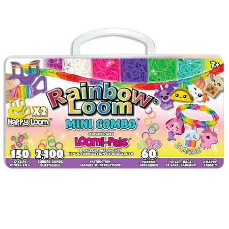 Rainbow Loom- Loomi Pals, Mini Combo Craft Set Features, 2,100 High Quality, Latex Free Rubber Bands, 150 G-Clips, 60 Charms, 2 Happy Loom, 12 Gift Bags, Carrying Case, Ages 7 and Up