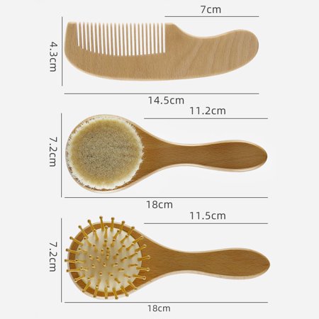 Anpro Baby Hairbrush and Comb Set, Newborn Infant Grooming Kits with Soft Goat Bristles for Babies