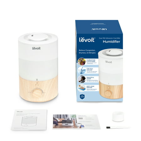 Levoit Ultrasonic Cool Mist Humidifier for Room, 3L Top Fill humidifier for Large Rooms, Bedrooms, Baby, With Adjustable Mist Mode?Nightlight? Dual 150, Wood