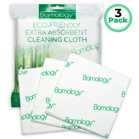 Bamology? Cleaning Cloths for Kitchen and Household Use, Extra Absorbent, Earth Friendly Bamboo Wipes- 3-PACK - 15" x 15", Countertop Cleaning Wipes, Microfiber cloths