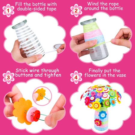 Flower Craft Kit Bouquet with Buttons and Felt Flowers Vase Art Toy Craft  Project Children Kid DIY Activity Toys Boys Girls Gift