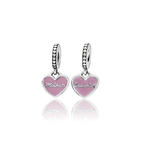 Pandora Women's Sterling Silver Mother & Daughter Hearts Pink Pendant Charm