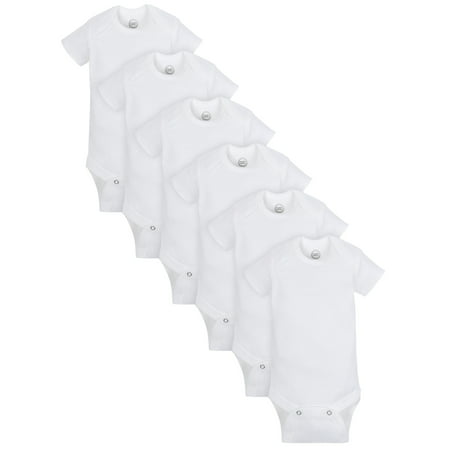 Wonder Nation Baby Boy or Girl Unisex White Short Sleeve Bodysuits, 6-Pack (Newborn-24M), White, 6-9 Months
