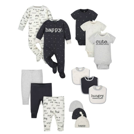 Wonder Nation Baby Boy or Girl Gender Neutral Shower Layette Gift Set, 14-piece, WORDS, Newborn