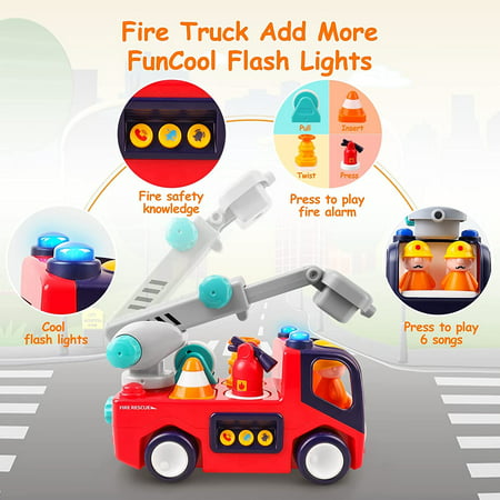 NPET Baby Toys 12-18 Months Musical Fire Truck Toys for 1 2 3 Year Old Boys Girls, Early Educational Learning Sounds Fire Man Driver Fire Engine Car Vehicle Toys, Musical Crawling Baby Toys