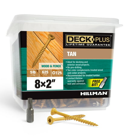 Deck Plus Wood Screws, Steel Exterior Screws, #8 x 2", Tan, 5lb Box