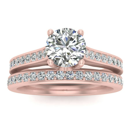 5/8 Carat TW Diamond Bridal set in 10k Rose Gold (G-H Color, I1-I2 Clarity, Engagement ring and Wedding Band), 6.5