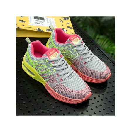 Daeful Women's Ladies Air Cushion Sneakers Athletic Walking Jogging Running Trainers Summer Breathable Wide Width ShoesGrey Pink,