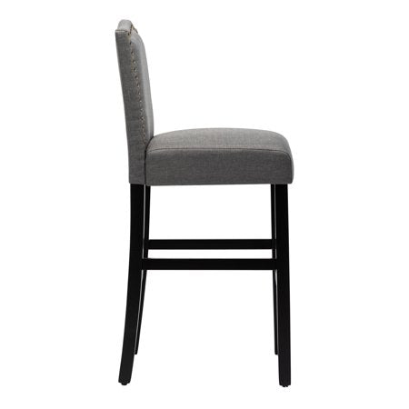 Modern Bar Height Gray Classic Fabric Upholstered Barstools Bar Chair with Nail Head, Set of 2Gray,