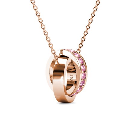 Cate & Chloe Rosie 18k Rose Gold Pendant Necklace with Pink Crystals for Women, Circle Pendant for Girls, Teens, Birthday Gift Jewelry