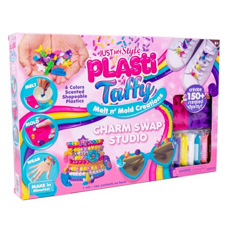 Just My Style Plasti Taffy Charm Swap Studio Craft Kit, Melt N' Mold Jewelry Creations, Create over 150 Scented Charms, 1 Pack