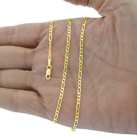 Nuragold 10k Yellow Gold 2.5mm Figaro Chain Link Bracelet or Anklet, Womens Jewelry 7" 7.5" 8" 8.5" 9"