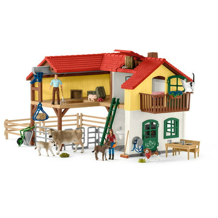 Schleich Farm World Large Farm House Toy & Barn with 2 Farmers & 7 Animal Toy Figures, 52 Pcs, Kids Toys Gift for Ages 3-8